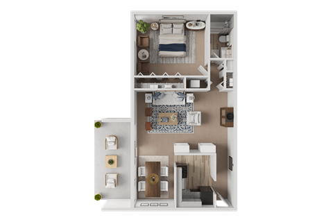 Floor plan for 1 bed, 1 bath, 676 sqft